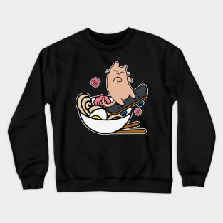 Ramen Bowl Skater Cat Skateboarding Bowl Cool cArtoon Crewneck Sweatshirt